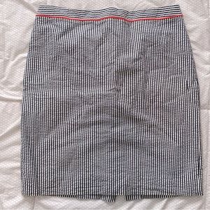 J. Crew grey and white striped pencil skirt with hot pink detailing